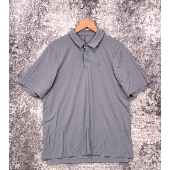 Lululemon Logo Sport Polo Shirt Medium Mens Gray Updated - Picture 1 of 6